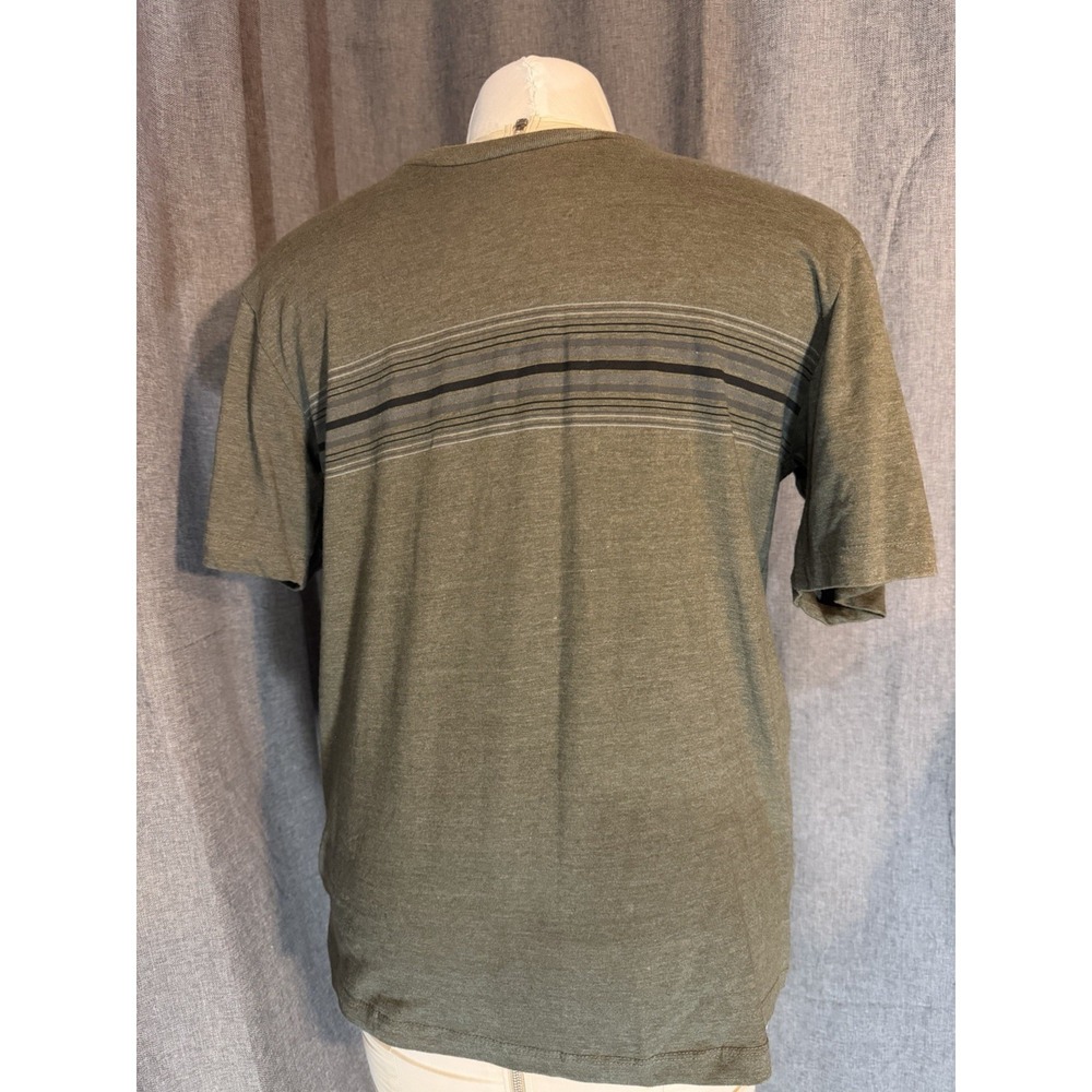 Puritan Mens Short Sleeve Crew Neck T-Shirt Olive Green Striped PM22025 Size M
